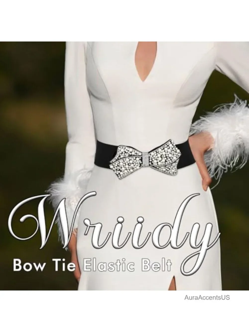 Elastic Pearl Belt Stretch Bow Tie Rhinestone Wide Waist Belt